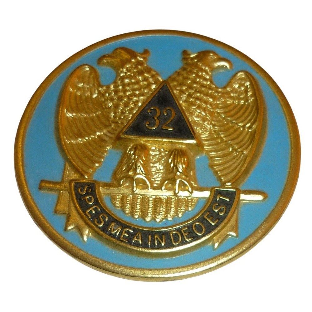 Masonic Scottish Rite 32nd Degree Double Headed Eagle 2.75" Gold Blue Medallion